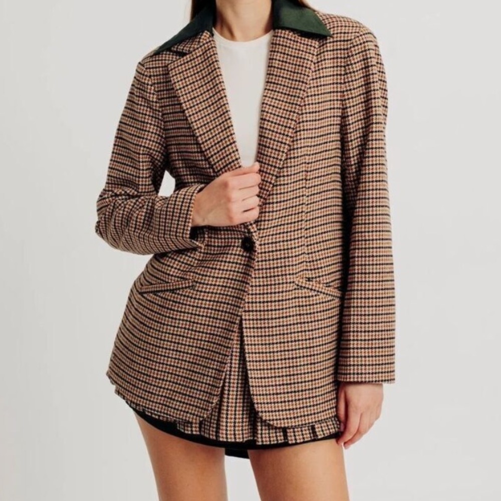Torn by Ronny Kobo Anok Houndstooth Blazer in Forest Combo Size Large